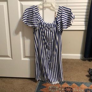 Blue striped off the shoulder dress